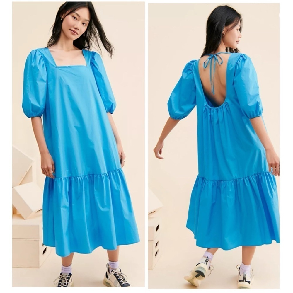 Just Female x Free People Park Midi Dress in Malibu Blue Size 36